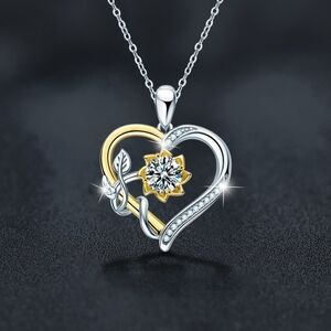 Elegant Gold and Silver 1 Carat Two Tone Heart-Shaped Pendant Necklace